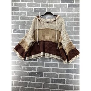 Style U Chenille Chunky Knit Hoodie Sweater Colorblock Brown Cream UST96 M